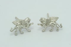 Platinum Winged Lion Griffin Stud Earrings