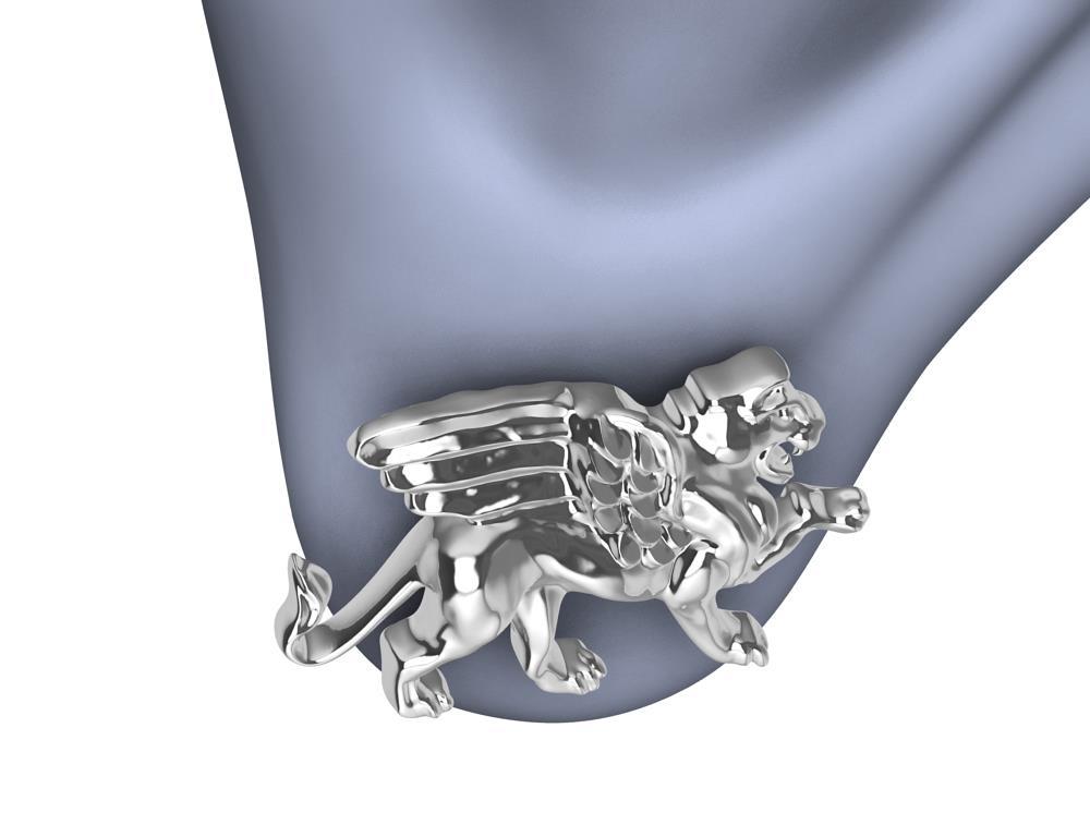 Platinum Winged Lion Griffin Stud Earrings For Sale 1