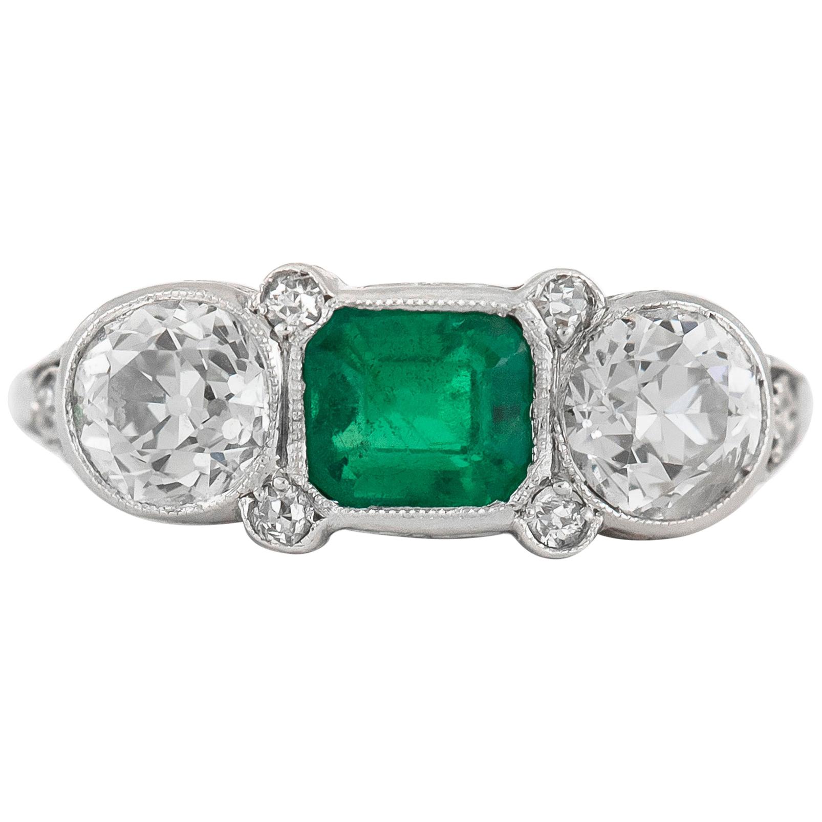 Platinum with Center Emerald Engagement Ring