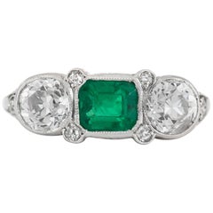 Platinum with Center Emerald Engagement Ring