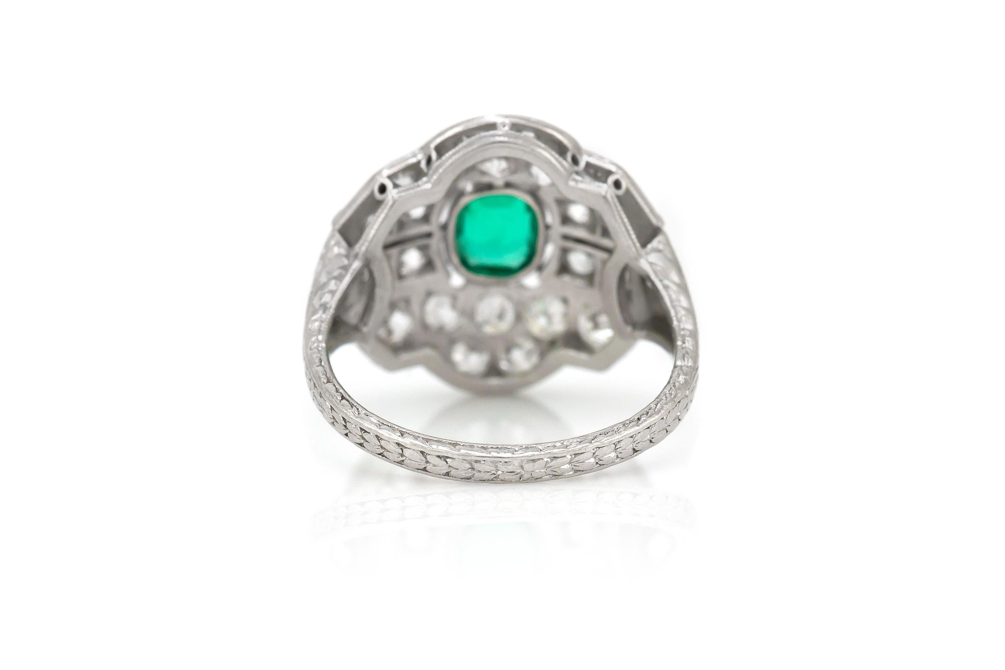 Women's Platinum with Center Stone Emerald and Diamonds Ring For Sale