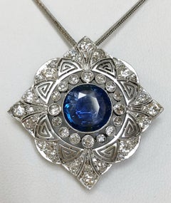 Vintage Platinum Necklace with 5ct Ceylon Sapphire & Diamonds, Italy 1920s