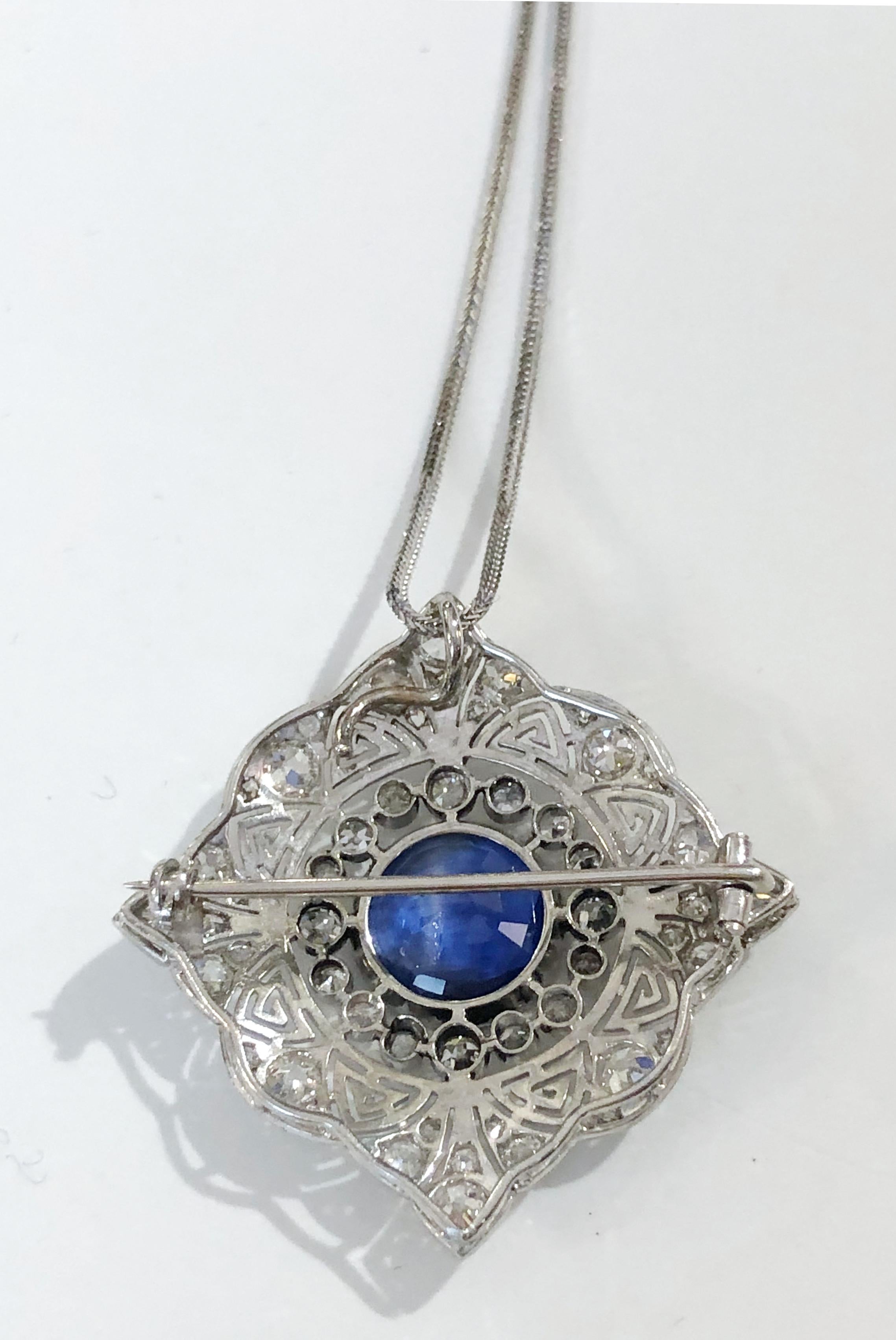Brilliant Cut Platinum with Diamond and Sapphire Necklace For Sale