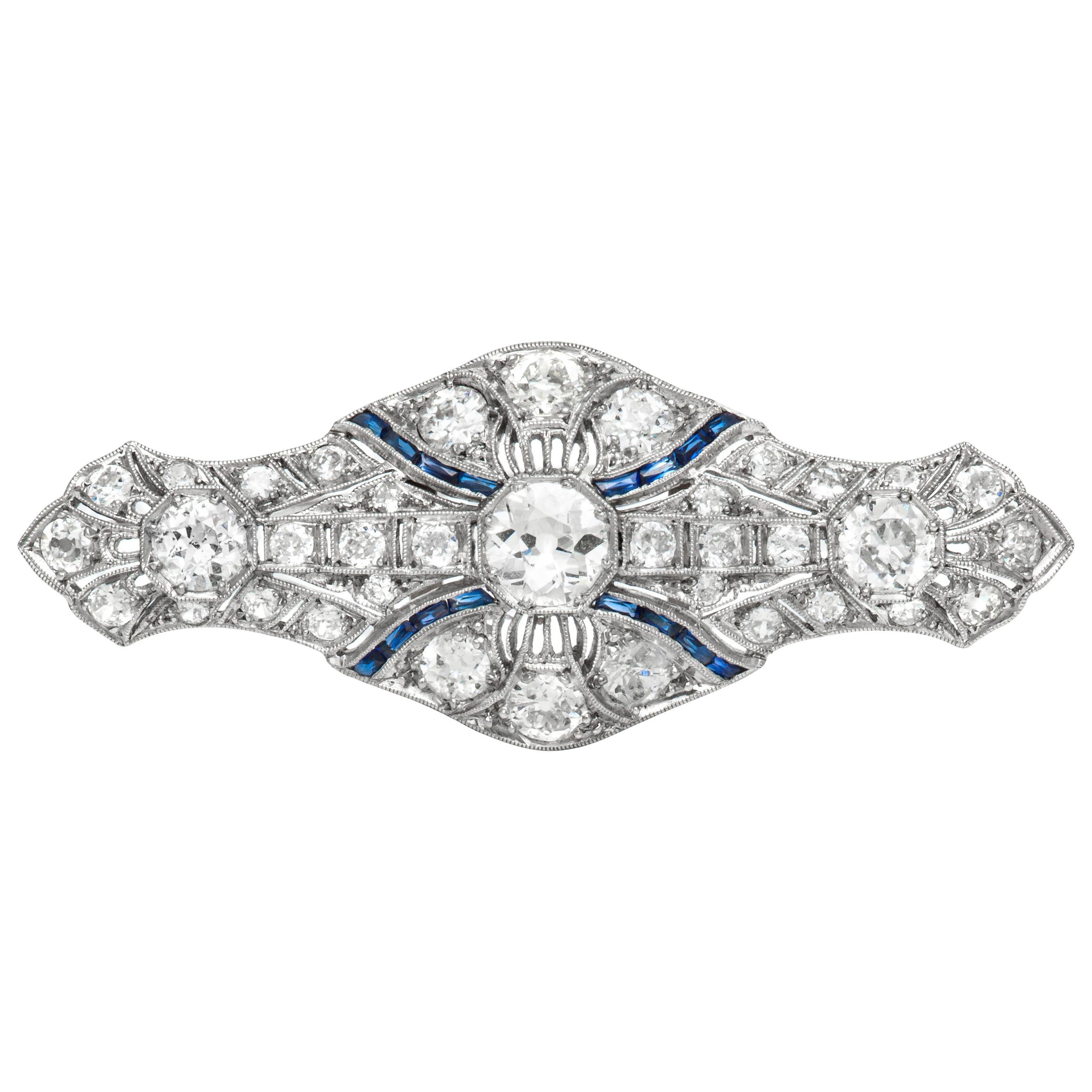 Platinum with Diamonds and a Hint of Synthetic Sapphire Brooche