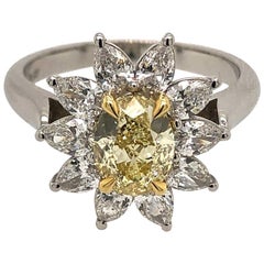 Platinum with Yellow and White Diamond Flower Ring