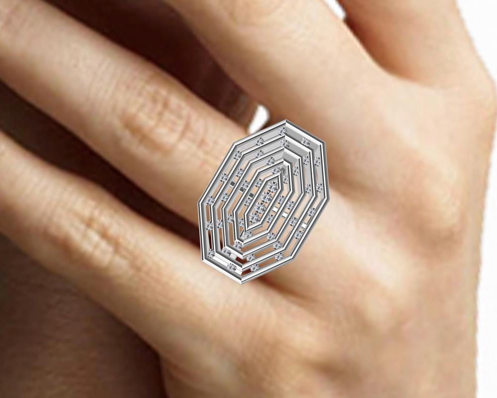 For Sale:  Platinum Mens Diamonds Octagonal Sculpture Ring 2