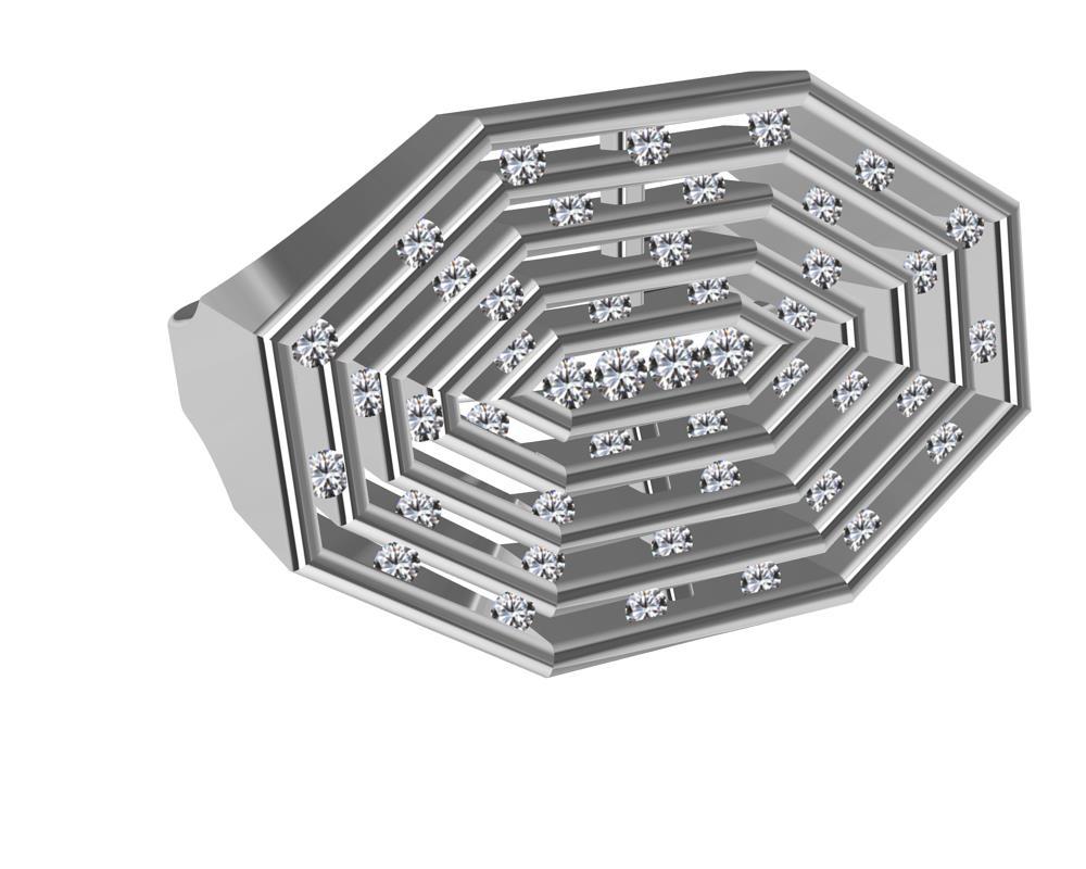 For Sale:  Platinum Mens Diamonds Octagonal Sculpture Ring 3