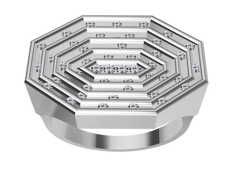 For Sale:  Platinum Mens Diamonds Octagonal Sculpture Ring 4