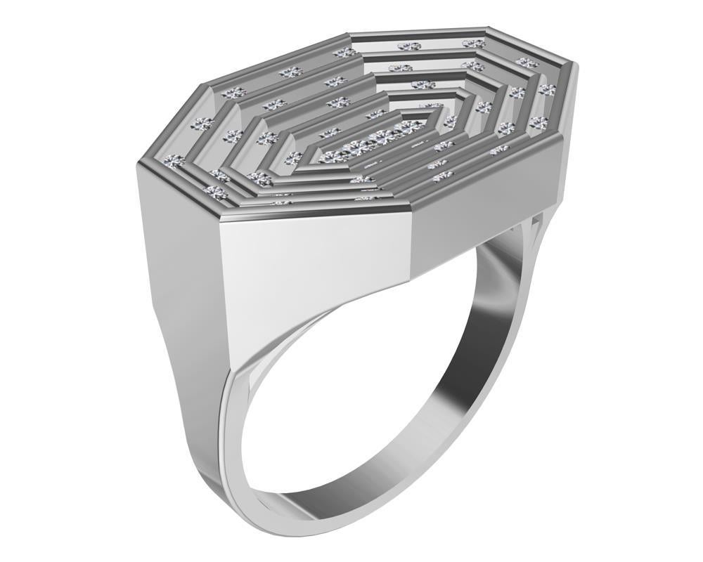 For Sale:  Platinum Mens Diamonds Octagonal Sculpture Ring 5