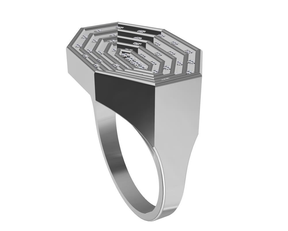 For Sale:  Platinum Mens Diamonds Octagonal Sculpture Ring 6