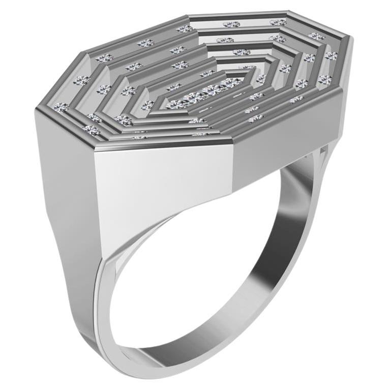 For Sale:  Platinum Mens Diamonds Octagonal Sculpture Ring