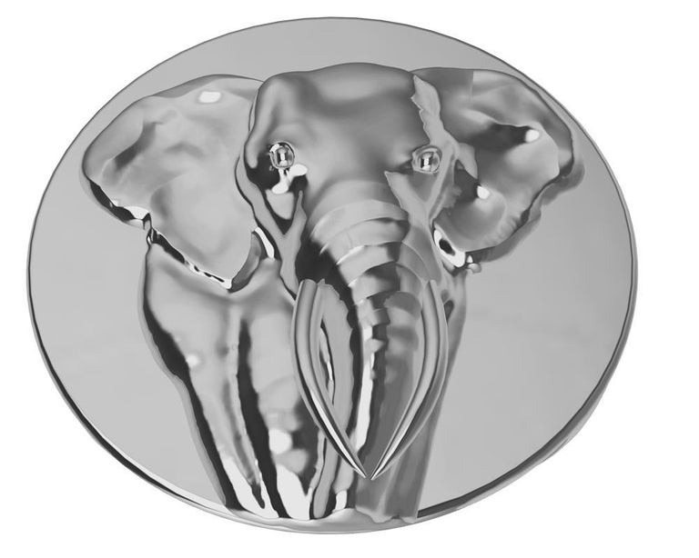 Customizable Platinum Women's Elephant 2 Tusks Signet Ring For Sale at