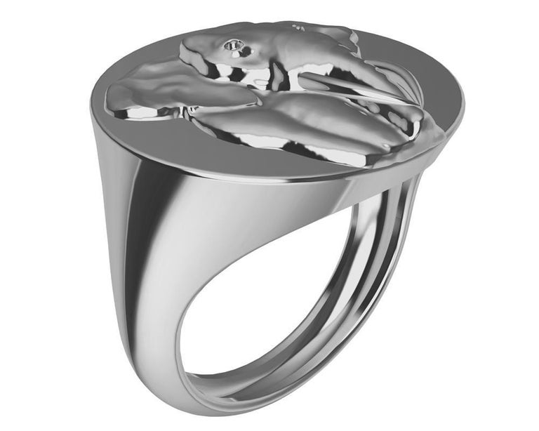 Customizable Platinum Women's Elephant 2 Tusks Signet Ring For Sale at