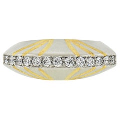 Platinum & Yellow Gold 0.45ctw Pave Diamond Dual Finish High Profile Band Ring