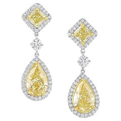 Platinum Yellow Gold 12.67 Total Carat Weight Yellow Diamond Earrings