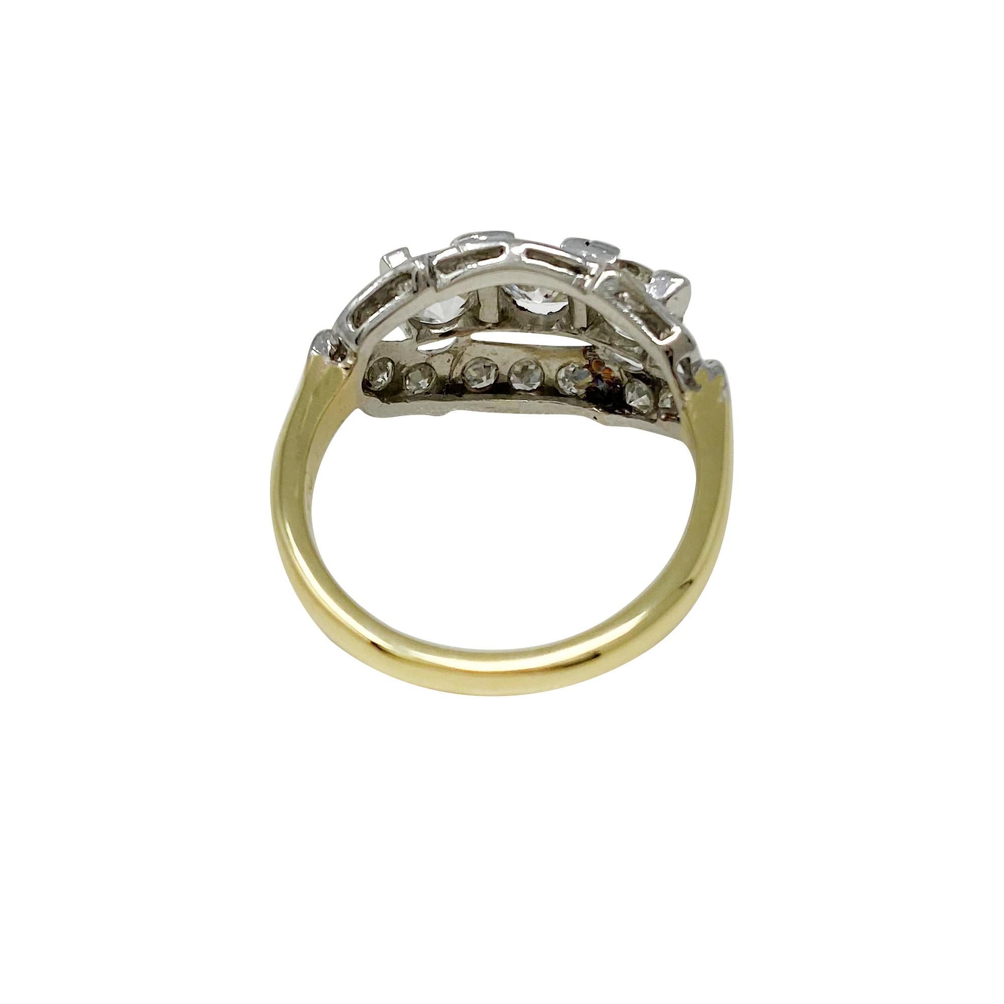 Old European Cut Platinum Yellow Gold 1.45 Carat Diamond Ring For Sale