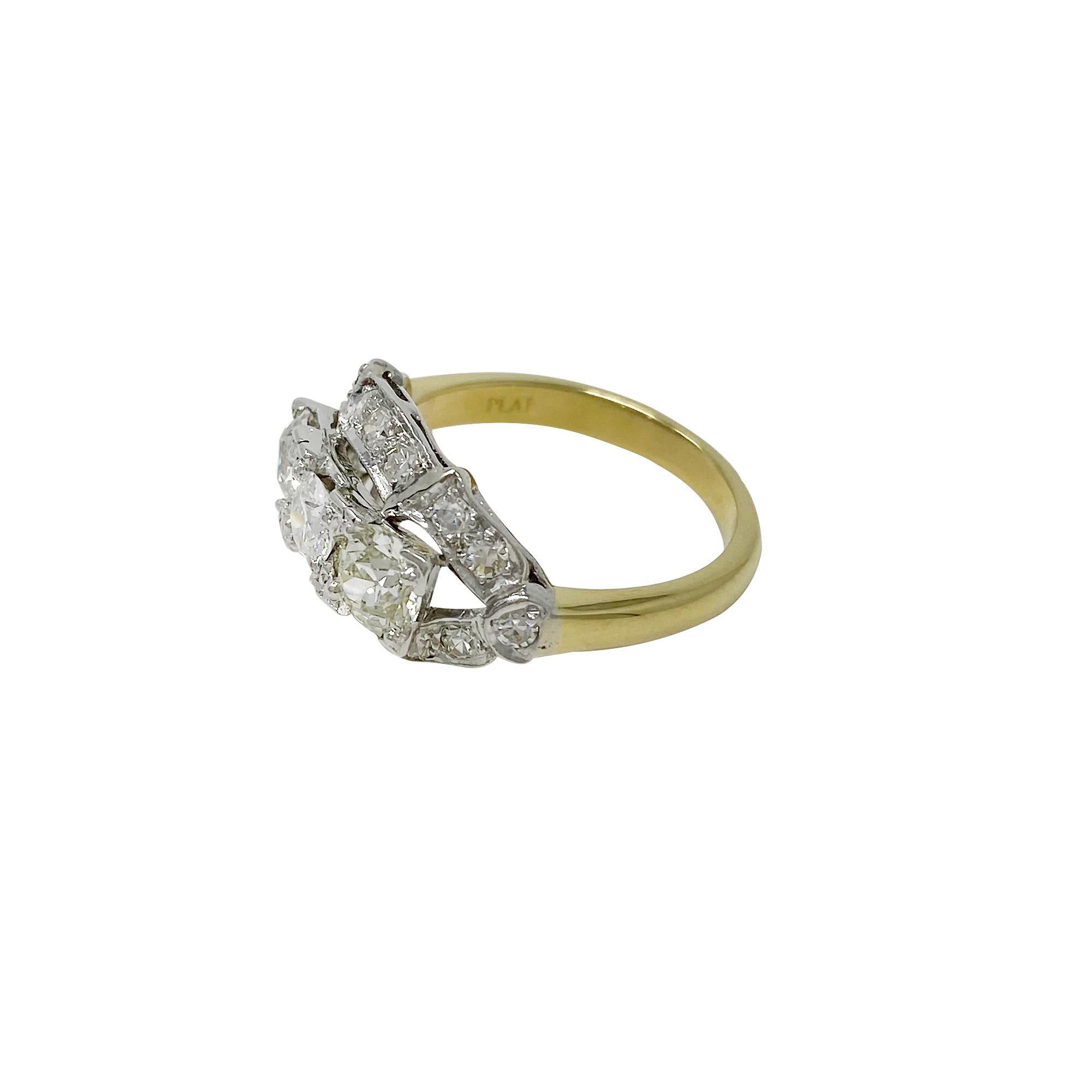 Platinum Yellow Gold 1.45 Carat Diamond Ring In Good Condition For Sale In Dallas, TX