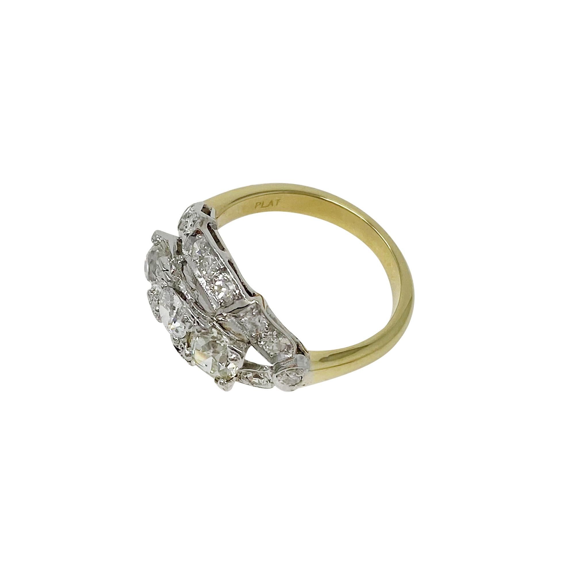 Bague en or jaune et platine avec diamants de 1,45 carat en vente 1
