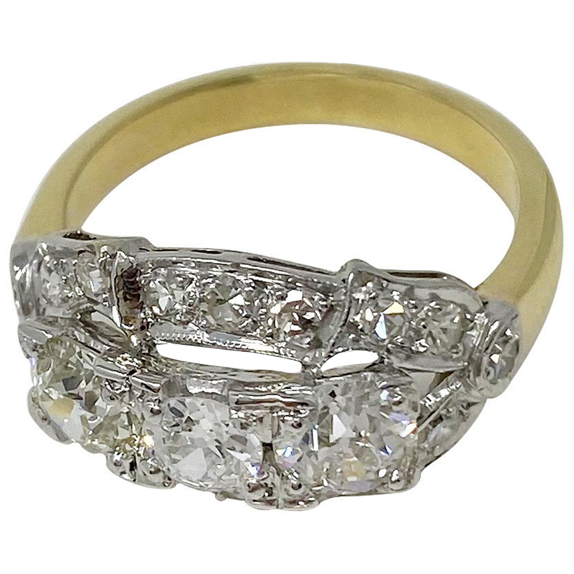 Anillo de diamantes de oro amarillo y platino de 1,45 quilates