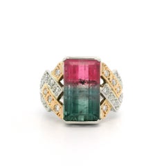 Platinum & Yellow Gold 6.9ctw Bi-Color Tourmaline Diamond Geometric Design Ring