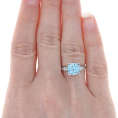 Platinum and Yellow Gold Blue Zircon Diamond Art Deco Ring 14 Karat 2.98 Carat