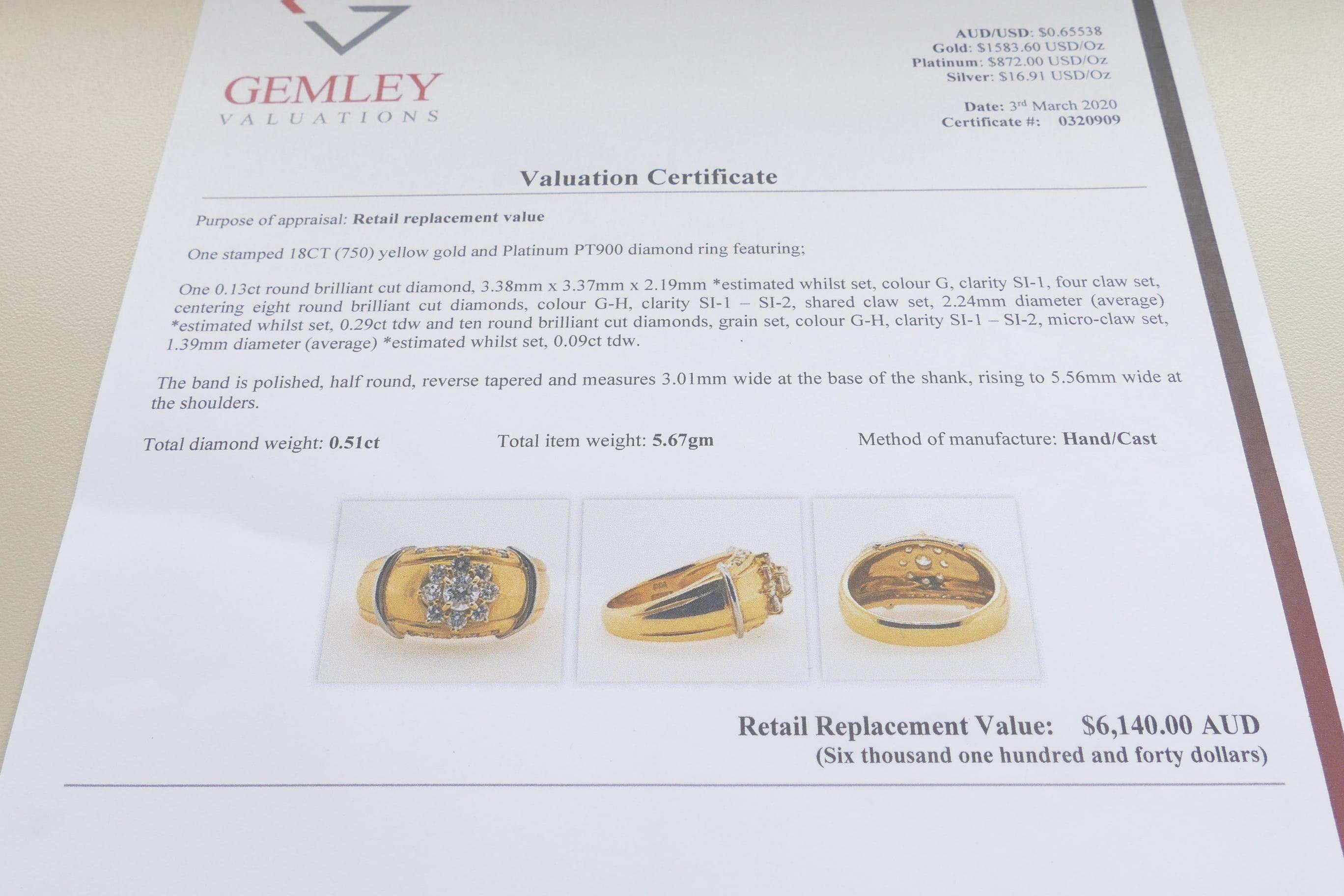 Platinum and Yellow Gold Fancy Diamond Dress Ring In Excellent Condition For Sale In Splitter's Creek, NSW