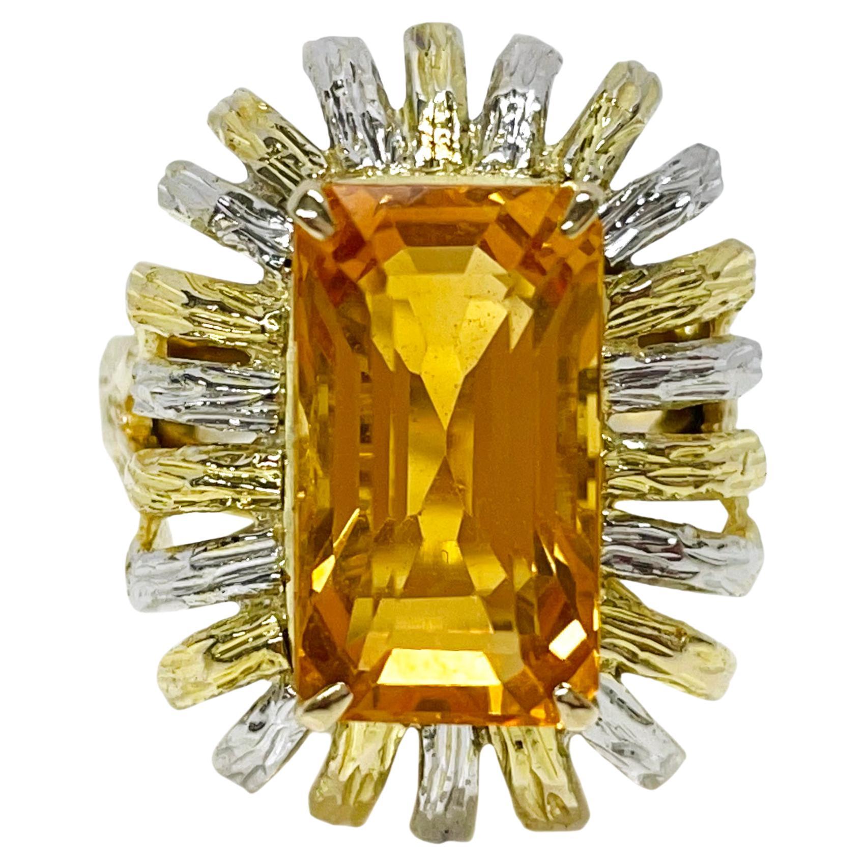 Platinum Yellow Gold Citrine Ring For Sale