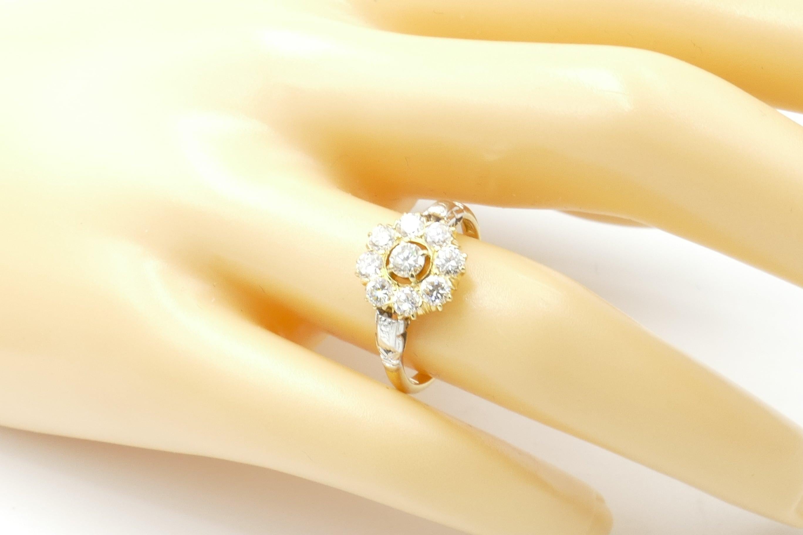 High Victorian Platinum and Yellow Gold Flower Diamond Engagement or Dress Ring
