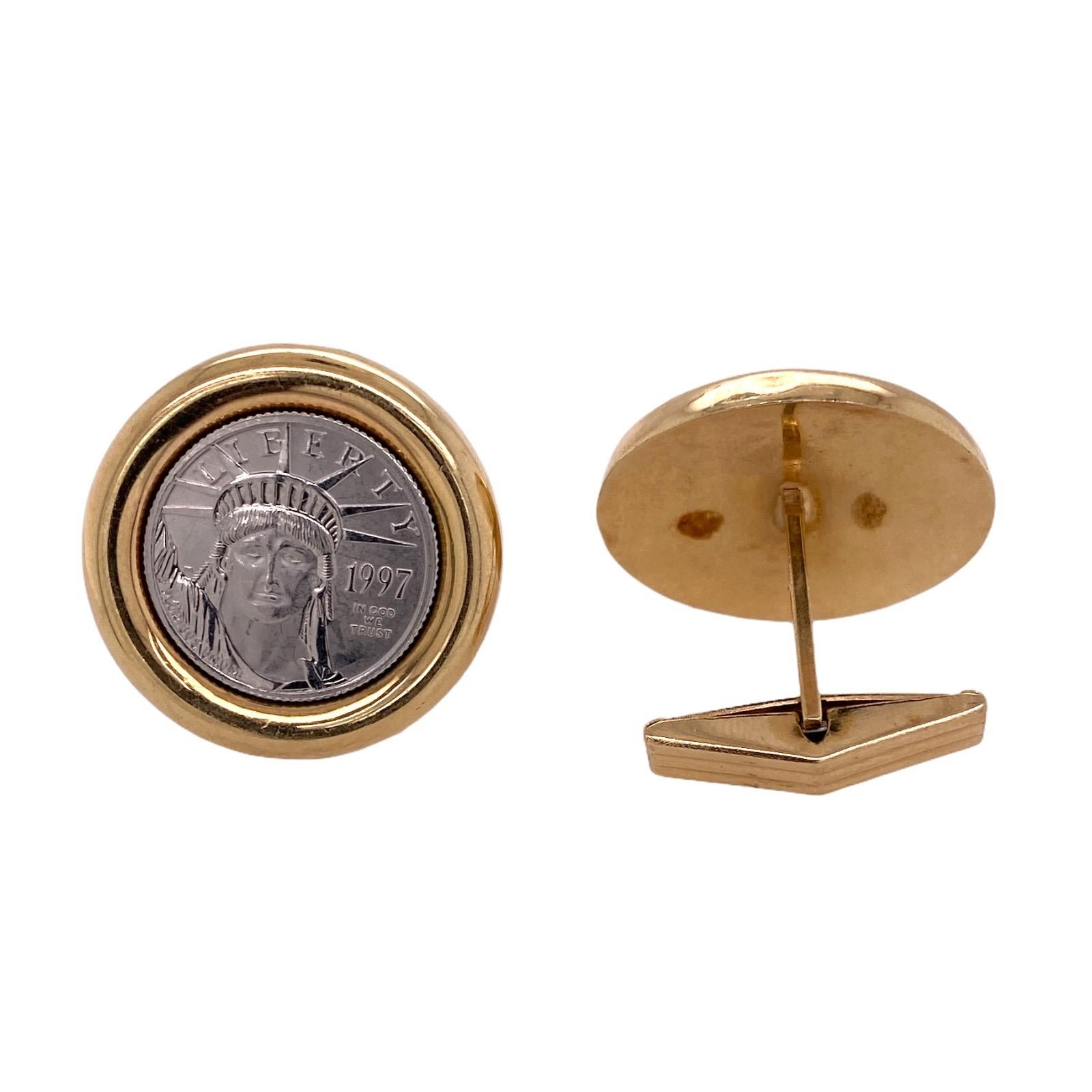 Modern Platinum Yellow Gold Liberty Coin Vintage Two-Tone Cufflinks