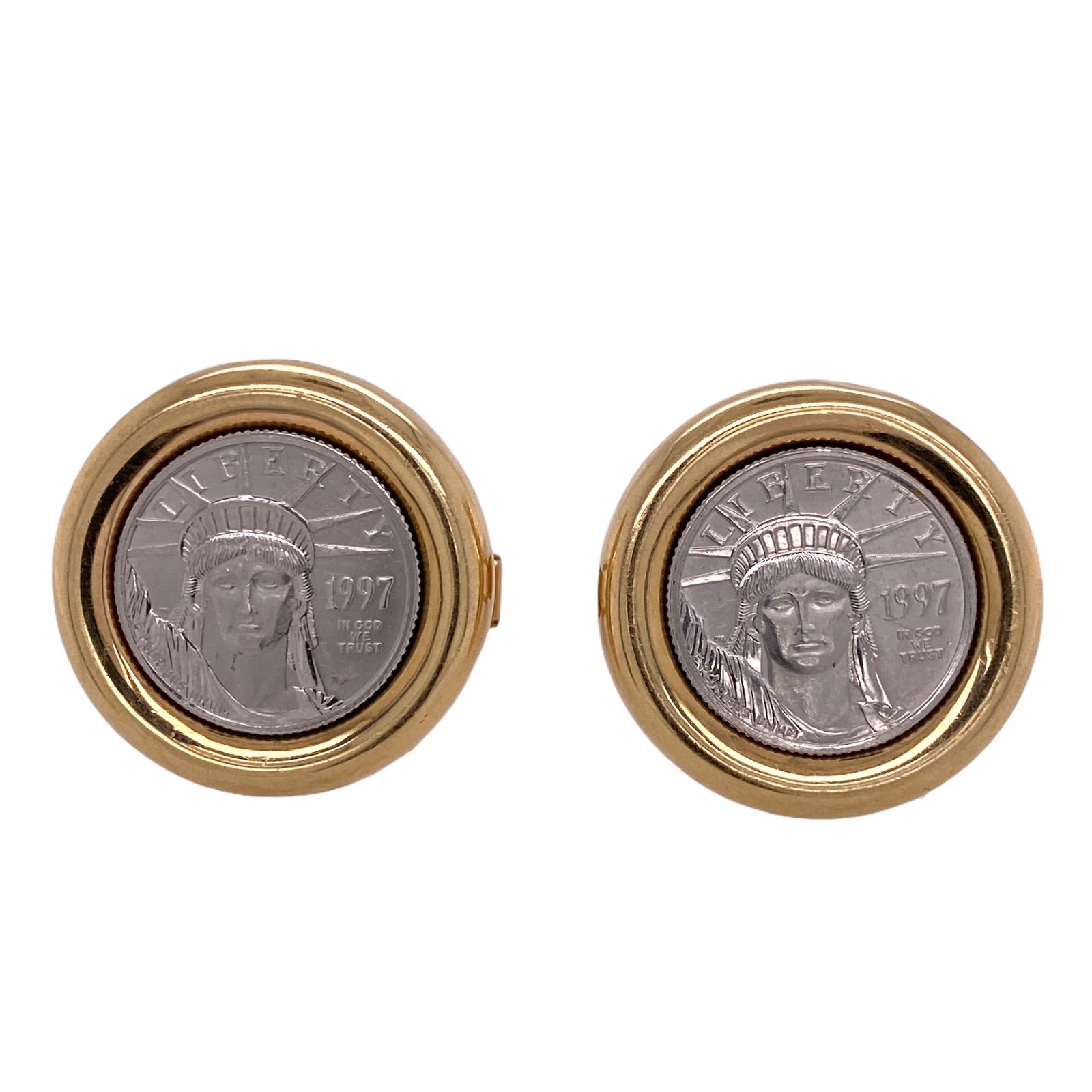 Platinum Yellow Gold Liberty Coin Vintage Two-Tone Cufflinks In Excellent Condition In Boca Raton, FL