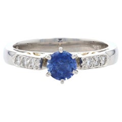Anillo de compromiso de zafiro y diamante en platino y oro amarillo - 18k talla redonda .67ctw