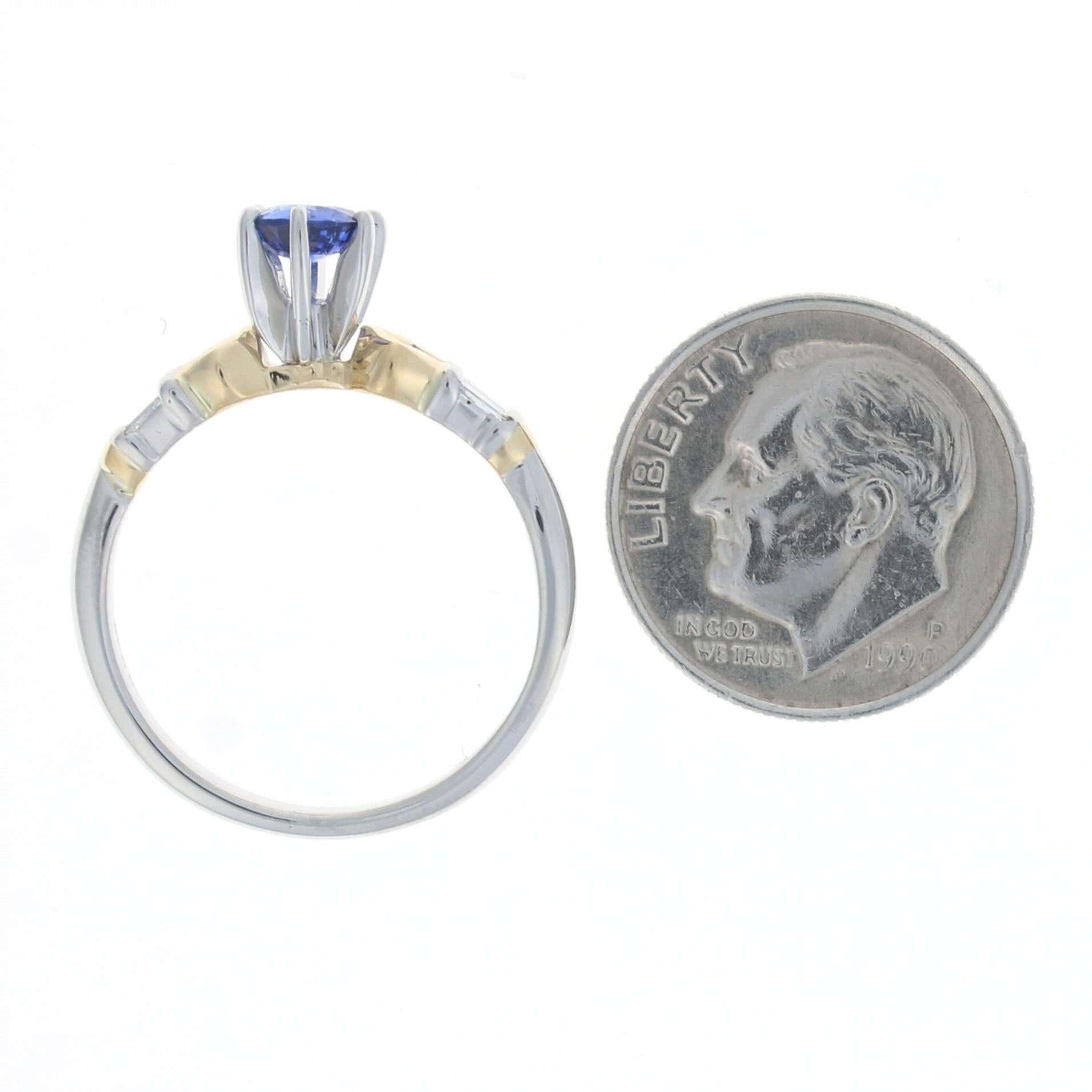 For Sale:  Platinum & Yellow Gold Sapphire & Diamond Engagement Ring 900 & 18k .91ctw 5