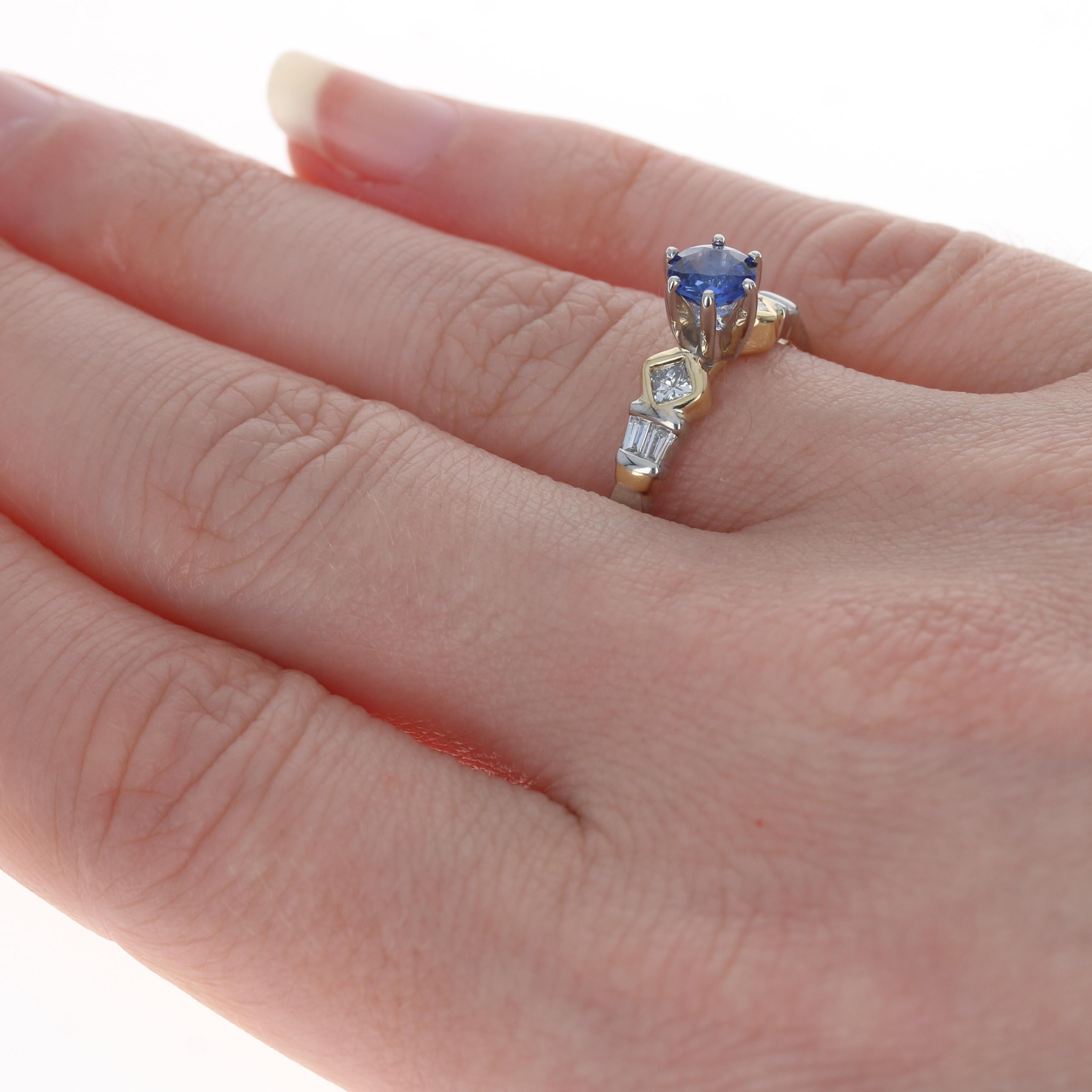 Platine et or jaune Bague de fiançailles saphir et diamant 900 et 18k .91ctw 7.25 Pour femmes en vente