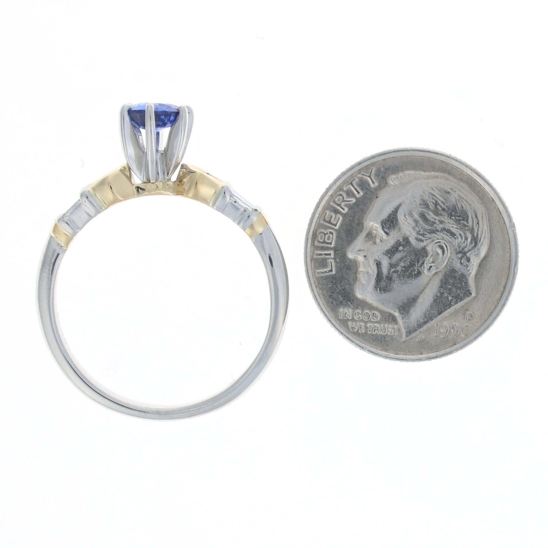 Platine et or jaune Bague de fiançailles saphir et diamant 900 et 18k .91ctw 7.25 en vente 1