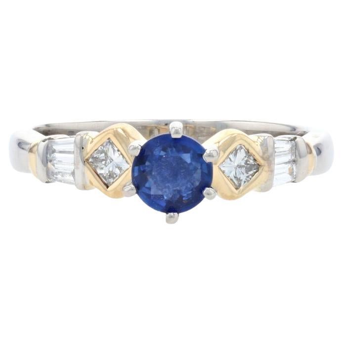 Platine et or jaune Bague de fiançailles saphir et diamant 900 et 18k .91ctw 7.25 en vente