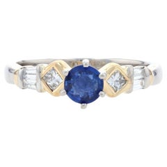 Platine et or jaune Bague de fiançailles saphir et diamant 900 et 18k .91ctw 7.25