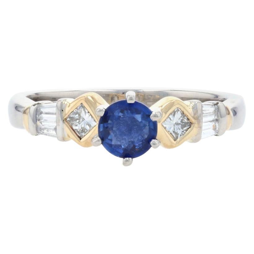 For Sale:  Platinum & Yellow Gold Sapphire & Diamond Engagement Ring 900 & 18k .91ctw