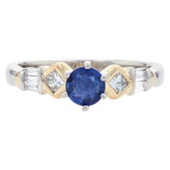 Platinum & Yellow Gold Sapphire & Diamond Engagement Ring 900 & 18k .91ctw