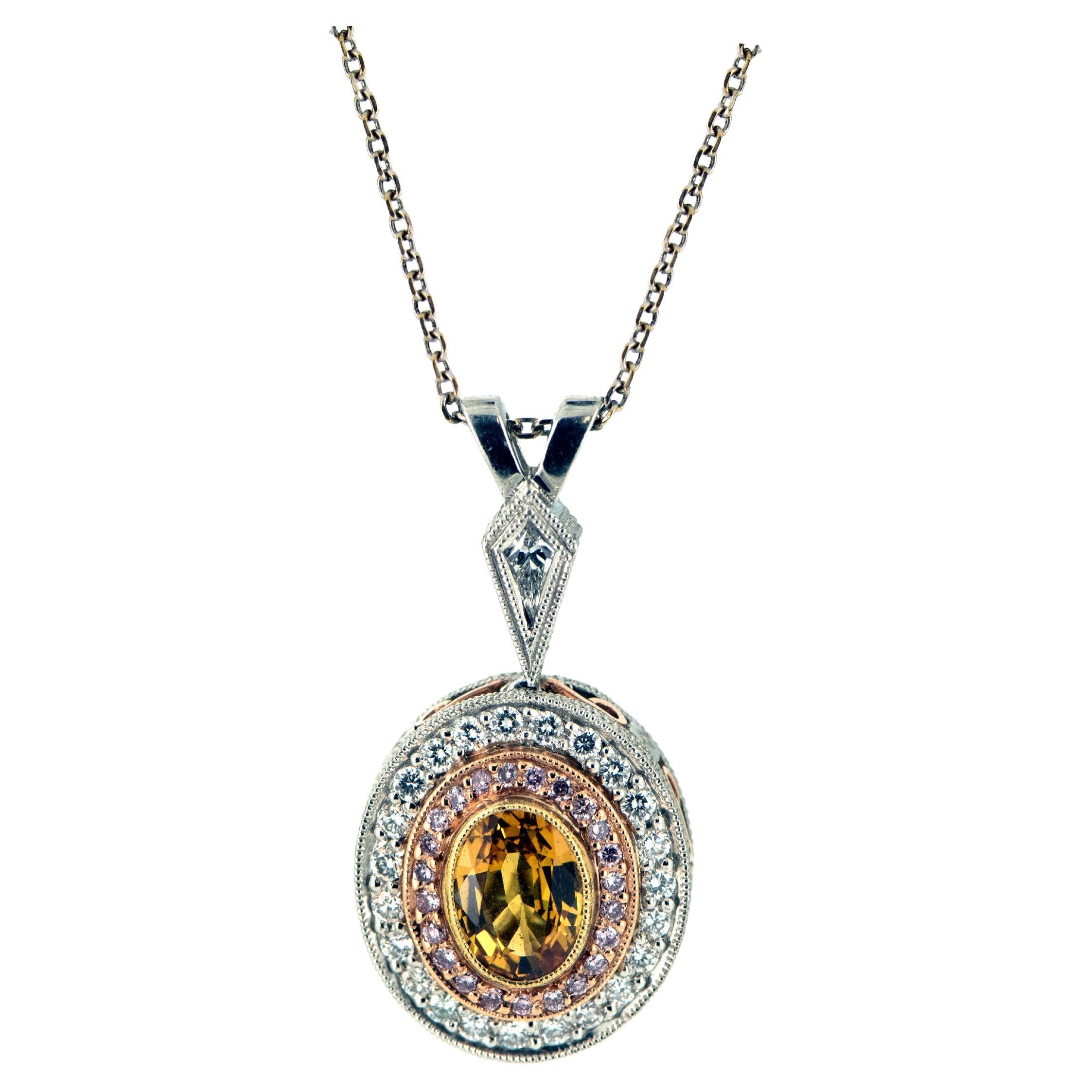 Platinum Yellow Sapphire and Diamond Pendant
