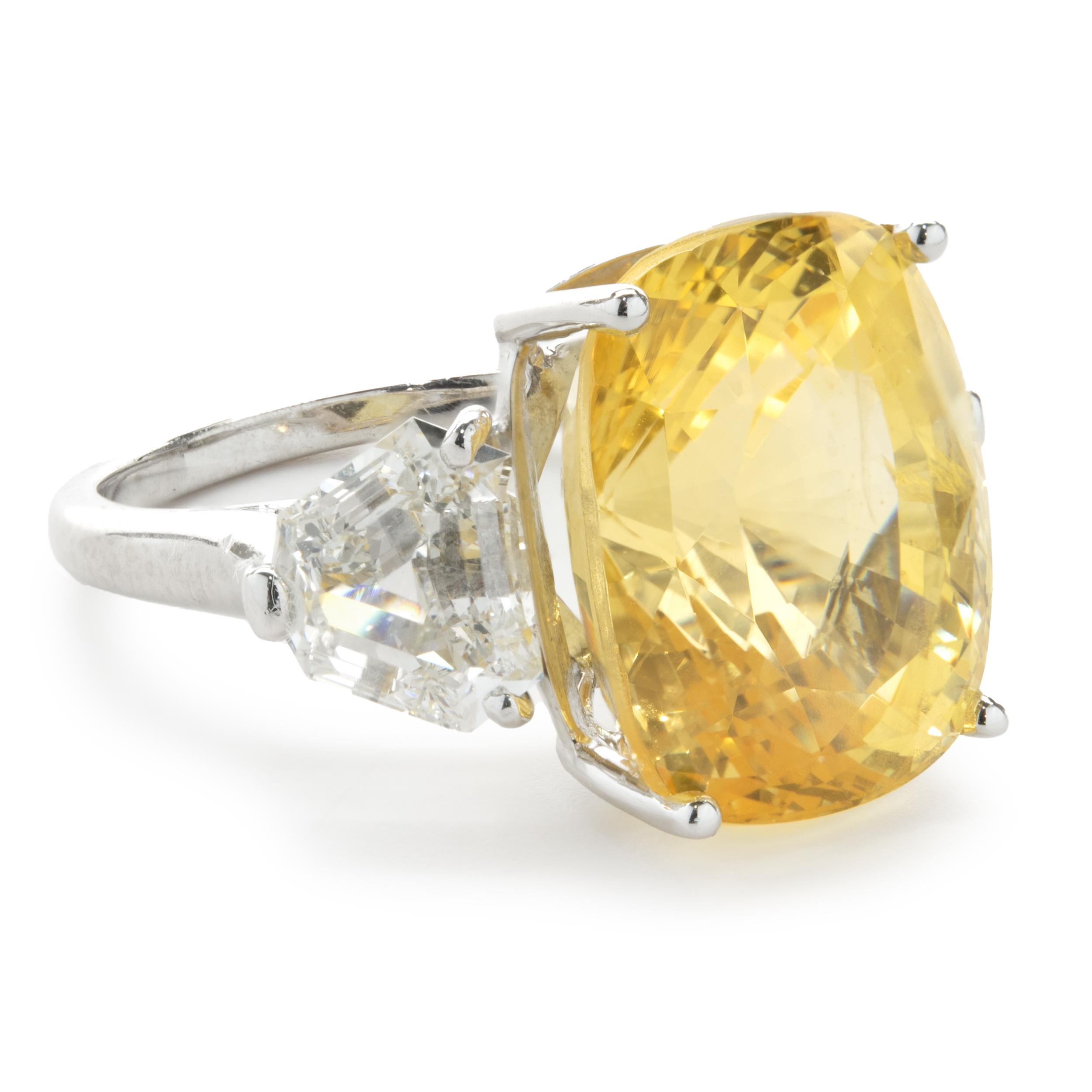 Oval Cut Platinum Yellow Sapphire and Diamond Ring