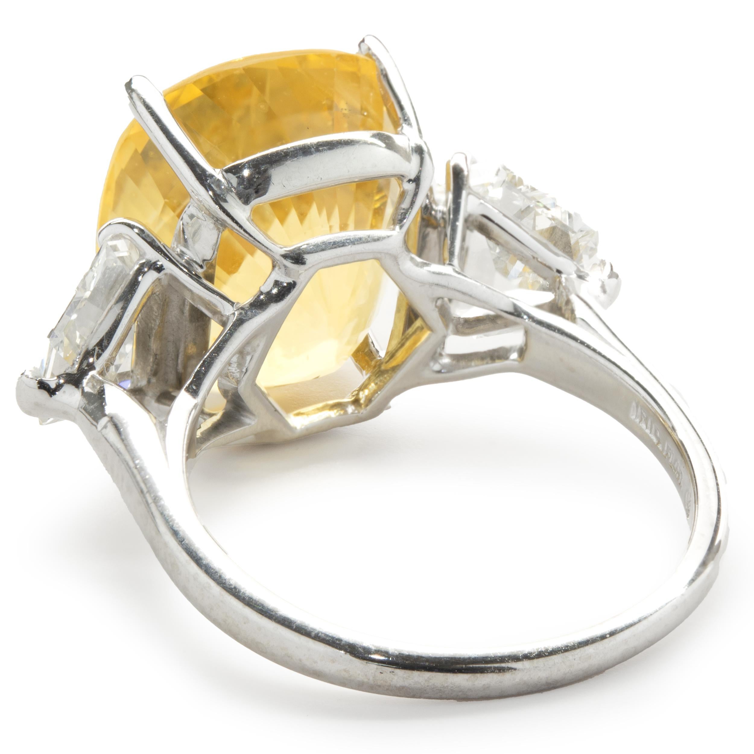 Platinum Yellow Sapphire and Diamond Ring In Excellent Condition In Scottsdale, AZ