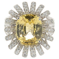 Platinum Yellow Sapphire and Diamond Spray Ring