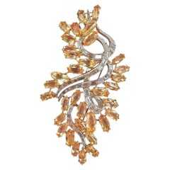 Platinum Yellow Topaz and Old Mine Diamond Floral Spray Brooch