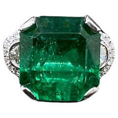 Platinum Zambian Emerald Ring with Half Moon Diamonds