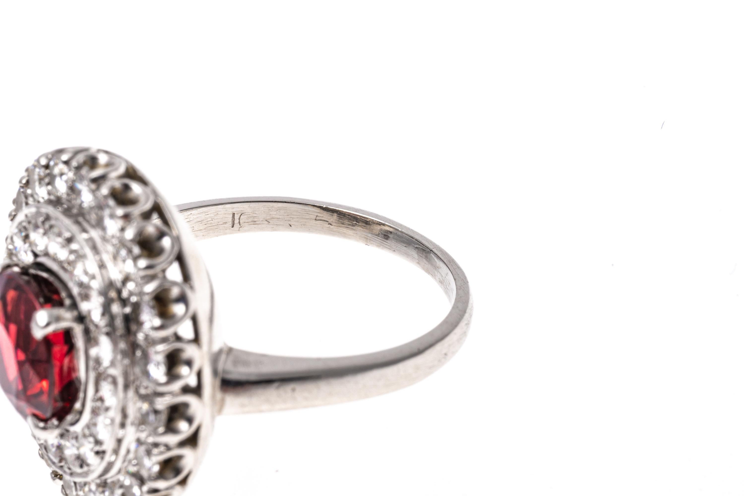 Contemporary Platinum, Zircon and Diamond Double Halo Cocktail Ring, App. 0.92 TCW For Sale