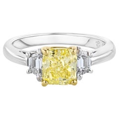 Platinum & 18K Yellow Gold Fancy Yellow Three Stone Diamond Engagement Ring