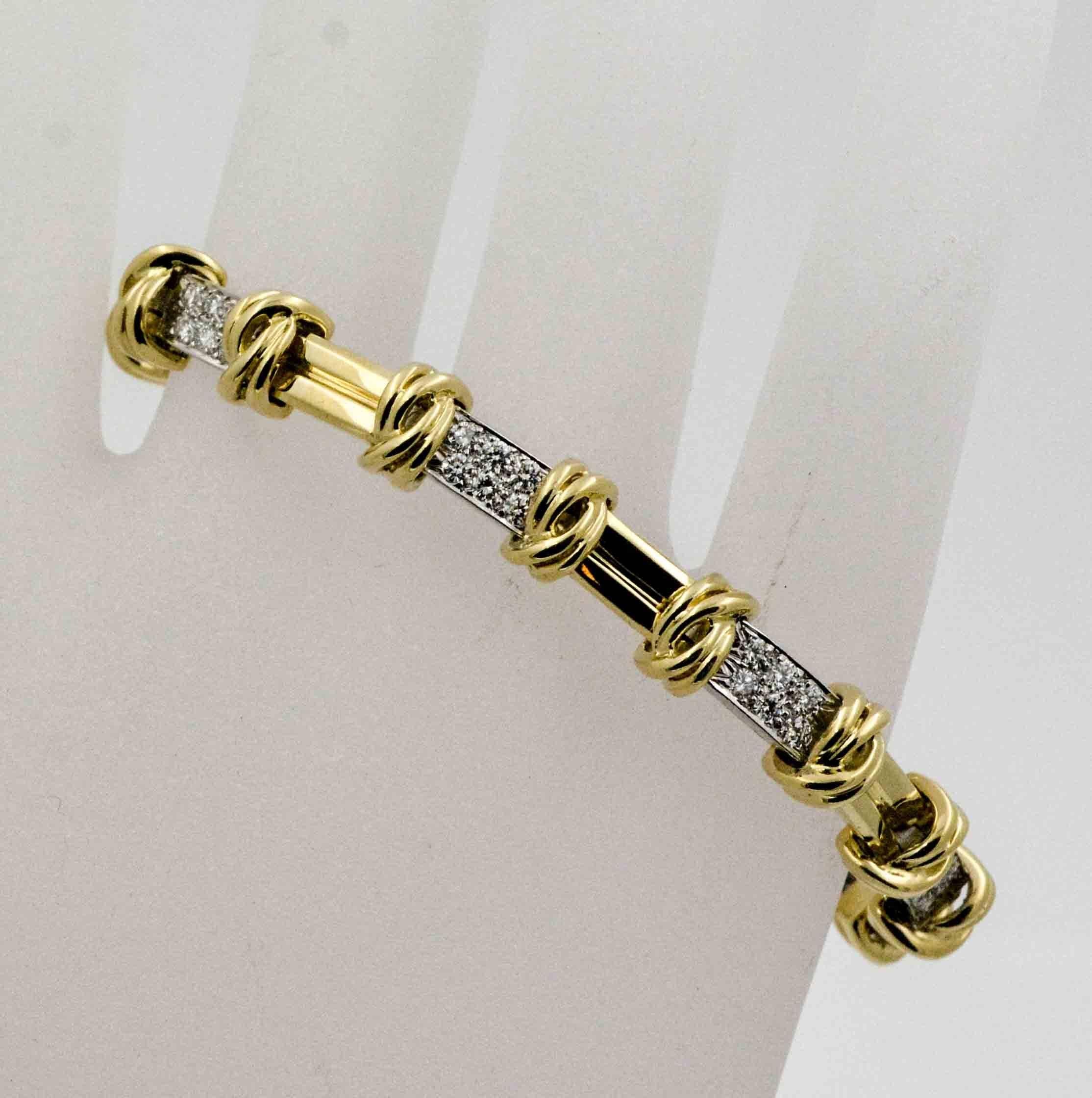Modern Platinum, 18 Karat Gold 1.00 Carat Diamonds Link Bracelet