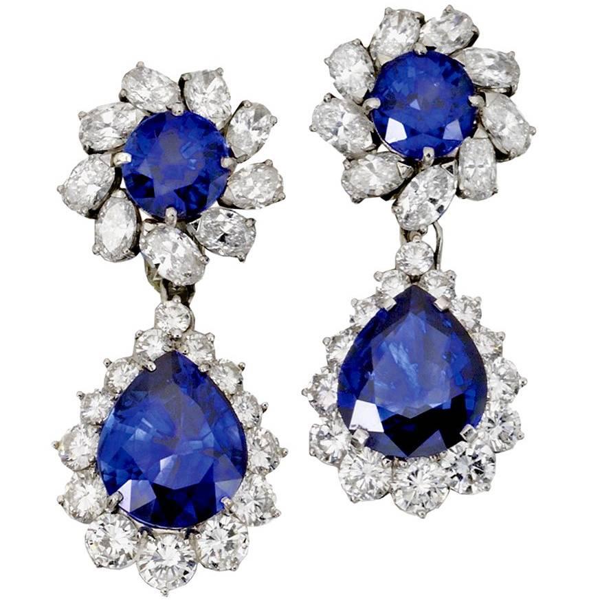 Contemporary Sapphire Diamond Detachable Drop Earrings For Sale