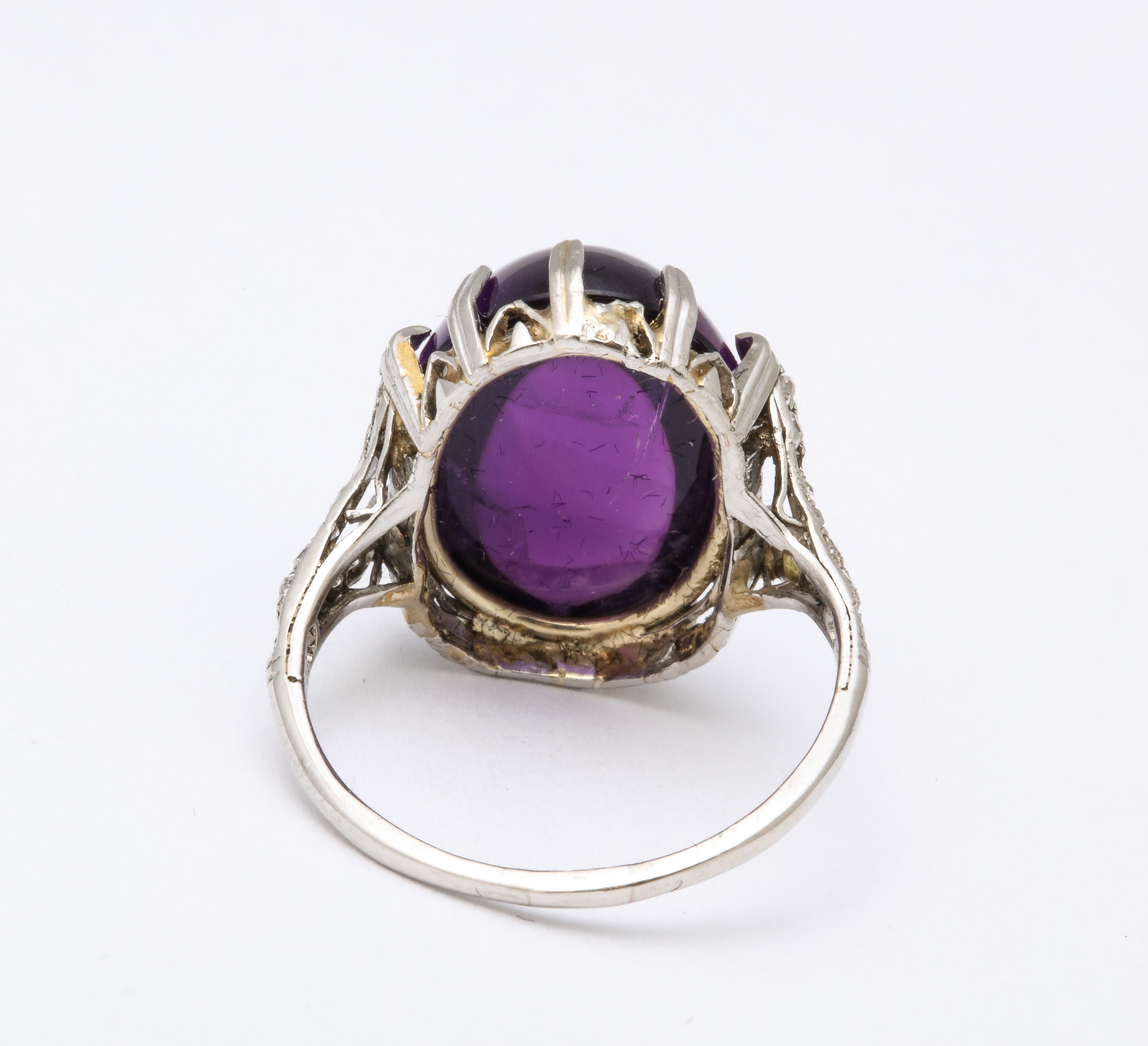 Women's Platinum Cabochon Amethyst and Rose Diamond Dinner Ring For Sale