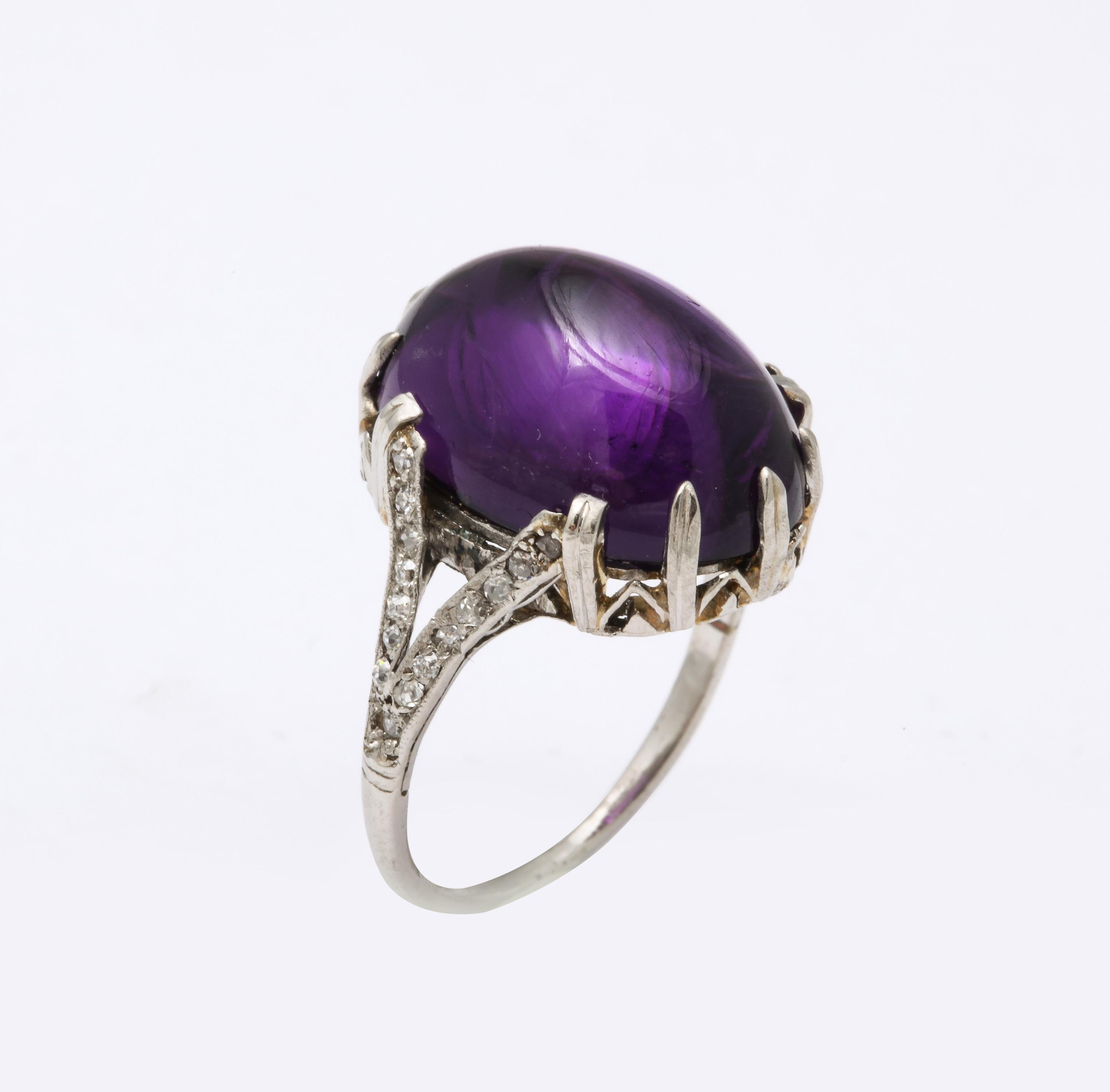 Platinum Cabochon Amethyst and Rose Diamond Dinner Ring For Sale 2